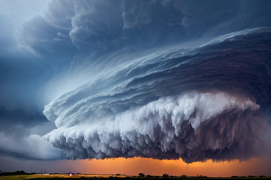 Dark storm clouds gathering over open plains with a low horizon and no lightning, illustrating potential and ground that are not yet connected — the open circuit before the strike.